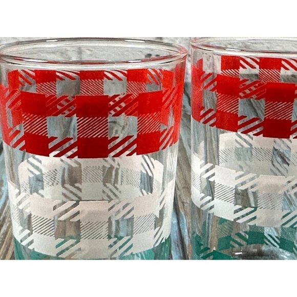 Set of 4 mid century juice glasses with red, white and teal pattern VTG Kitchen - Picture 6 of 8